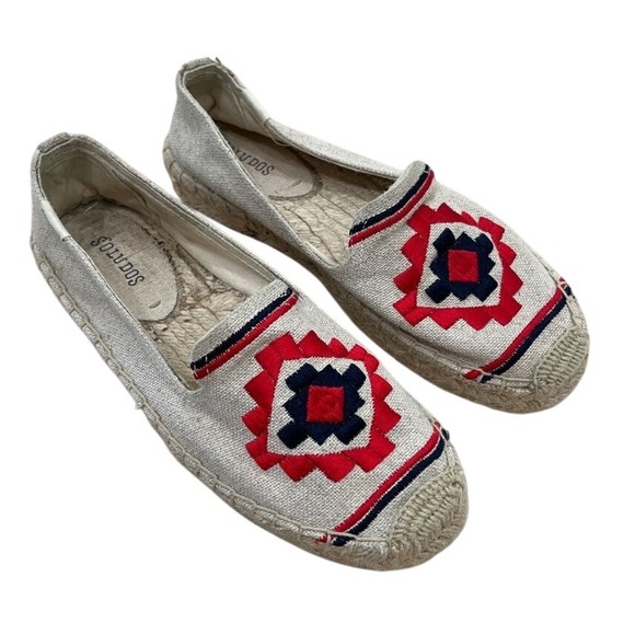 Soludos Espadrille Slip On Shoe Embroidered Geometric Design 7 Boho Aztec Rustic - Picture 1 of 8